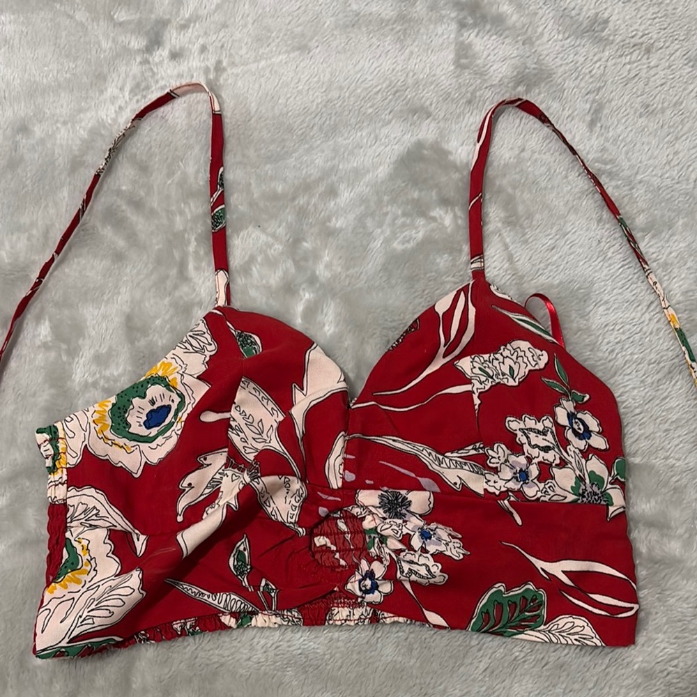 Floral Red Crop Top